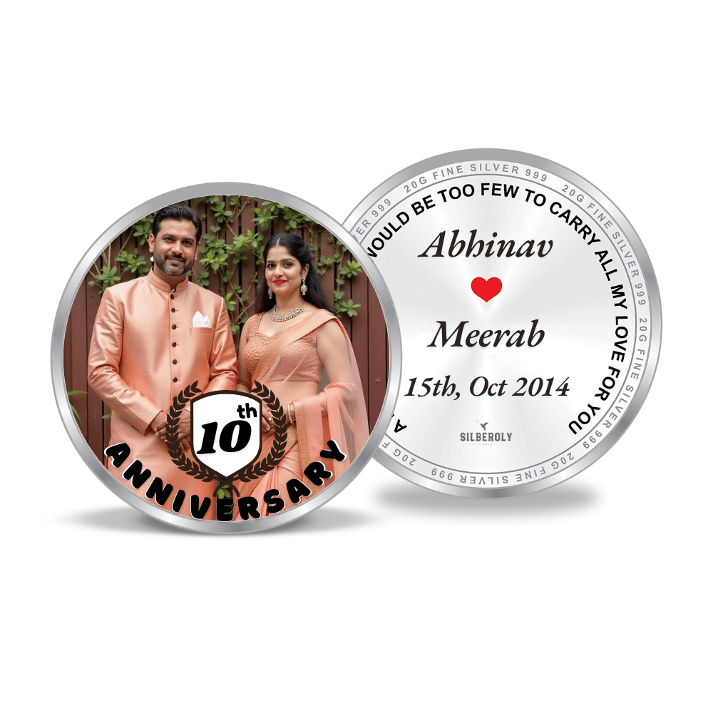 10th Year Anniversary Gift Customized Silver Coin